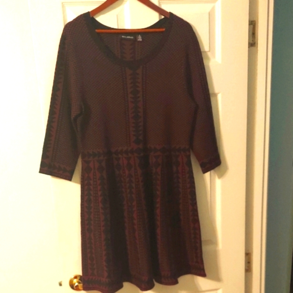 Elegant Burgundy and black Patterned sweater  Dress